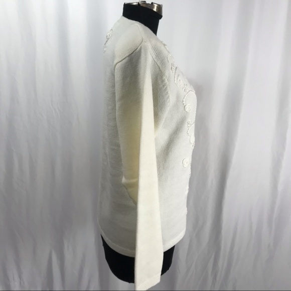 80's Vintage Classic Elements Cream Monochrome Floral Embroidered Cardigan - Picture 12 of 13